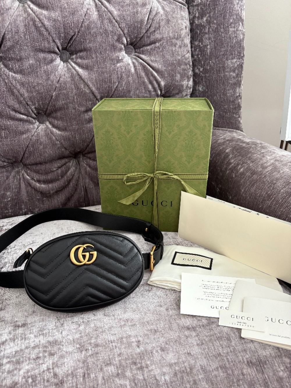 Gucci GG Marmont Belt Bag – FULL SET- Black Leather with Gold Hardware